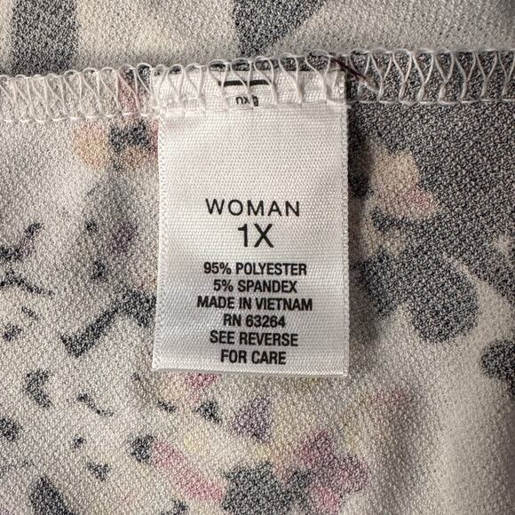 Roz & Ali 1X-Large Top Floral Cap Sleeve Stretch Off-Center Neckline Slits Multi - Picture 7 of 8